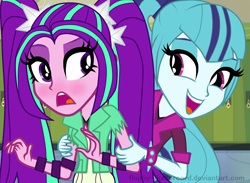 Size: 1024x750 | Tagged: safe, artist:floppy-fluttercord, aria blaze, sonata dusk, equestria girls, rainbow rocks, arisona, blushing, female, lesbian, shipping