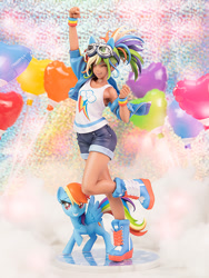 Size: 600x800 | Tagged: safe, derpibooru import, rainbow dash, human, pony, armpits, balloon, human ponidox, humanized, kotobukiya, kotobukiya rainbow dash, one eye closed, self ponidox, wink