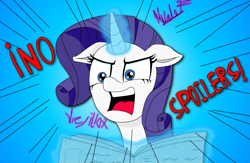 Size: 2653x1728 | Tagged: safe, artist:viejillox64art, rarity, pony, unicorn, the saddle row review, angry, female, glowing horn, gradient background, inverted exclamation mark, levitation, magic, mare, newspaper, no spoilers, open mouth, solo, telekinesis, yelling