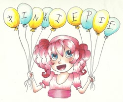 Size: 1851x1524 | Tagged: safe, artist:nina-chan5202, pinkie pie, human, balloon, humanized, solo