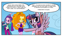 Size: 714x418 | Tagged: safe, artist:theshadowstone, idw, adagio dazzle, aria blaze, sonata dusk, twilight sparkle, twilight sparkle (alicorn), alicorn, equestria girls, rainbow rocks, the dazzlings, twilight justifies evil meme