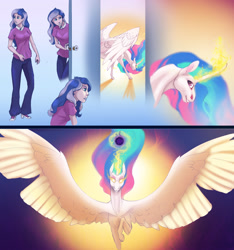 Size: 1979x2115 | Tagged: dead source, safe, artist:veggietoss, princess celestia, princess luna, principal celestia, alicorn, human, pony, equestria girls, female, human to pony, mare, transformation, transformation sequence