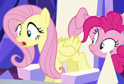 Size: 578x390 | Tagged: safe, screencap, fluttershy, pinkie pie, pegasus, pony, what about discord?, cropped, out of context