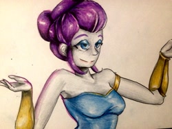 Size: 2938x2208 | Tagged: safe, artist:nolyanimeid, rarity, equestria girls, alternate hairstyle, clothes, female, smiling, solo, traditional art