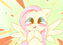 Size: 1256x911 | Tagged: safe, artist:monon0, fluttershy, pegasus, pony, blushing, bust, cute, hooves together, shyabetes, solo, spread wings, yay