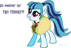 Size: 4983x3418 | Tagged: safe, artist:meganlovesangrybirds, sonata dusk, equestria girls, rainbow rocks, absurd resolution, grin, literal sonataco, simple background, smiling, solo, sonataco, taco suit, taco tuesday, transparent background, vector