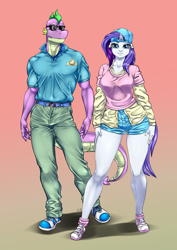 Size: 900x1270 | Tagged: safe, artist:pia-sama, rarity, spike, anthro, plantigrade anthro, friendship university, clothes, female, male, older, older spike, plainity, shipping, sparity, straight