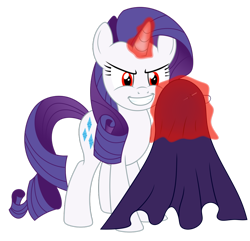 Size: 1024x986 | Tagged: safe, artist:mirrorcrescent, rarity, pony, unicorn, ponies of dark water, evil, evil grin, evil rarity, female, glowing horn, grin, magic, mare, newbie artist training grounds, red eyes, sewing, simple background, smiling, solo, telekinesis, transparent background