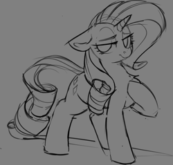 Size: 2796x2669 | Tagged: safe, artist:yoditax, rarity, pony, unicorn, explicit source, female, hoof on chest, lidded eyes, lineart, mare, monochrome, raised hoof, sketch, solo