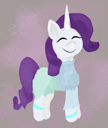 Size: 4057x4809 | Tagged: safe, artist:akuneanekokuro, rarity, pony, unicorn, absurd resolution, atg 2018, clothes, digital art, dress, eyes closed, female, mare, newbie artist training grounds, purple mane, smiling, solo, white coat