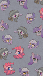 Size: 1080x1920 | Tagged: safe, artist:phyllismi, derpibooru import, limestone pie, marble pie, maud pie, pinkie pie, earth pony, pony, pie sisters, siblings, sisters, tiled background, wallpaper