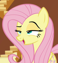 Size: 921x1010 | Tagged: safe, screencap, fluttershy, pegasus, pony, dungeons and discords, cute, female, lidded eyes, mare, raised eyebrow, shyabetes, smug, solo