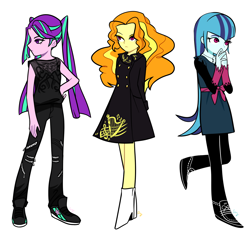 Size: 1400x1300 | Tagged: safe, artist:magneticskye, adagio dazzle, aria blaze, sonata dusk, equestria girls, rainbow rocks, alternate costumes, alternate hairstyle, loose hair