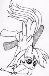 Size: 1616x2496 | Tagged: safe, artist:midnite99, derpibooru import, rainbow dash, pegasus, pony, flying, monochrome, traditional art