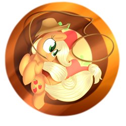 Size: 1024x1024 | Tagged: safe, artist:catavenger, applejack, earth pony, pony, button, lasso, mouth hold, rearing, solo