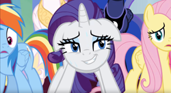 Size: 1914x1040 | Tagged: safe, derpibooru import, screencap, fluttershy, princess celestia, princess luna, rainbow dash, rarity, alicorn, pegasus, pony, unicorn, the ending of the end, female, floppy ears, mare, out of context, smiling