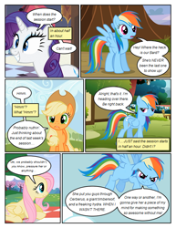 Size: 612x792 | Tagged: safe, artist:newbiespud, derpibooru import, edit, edited screencap, screencap, applejack, fluttershy, rainbow dash, rarity, earth pony, pegasus, pony, unicorn, comic:friendship is dragons, angry, comic, dialogue, female, flying, hat, mare, picnic blanket, screencap comic