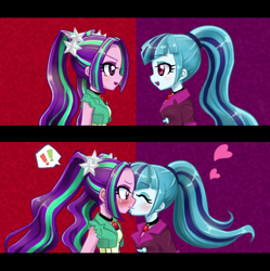 Size: 646x649 | Tagged: safe, artist:maron0807, aria blaze, sonata dusk, equestria girls, rainbow rocks, arisona, blushing, female, kissing, lesbian, shipping