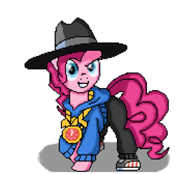 Size: 506x504 | Tagged: safe, artist:creepygamertip, pinkie pie, earth pony, pony, pixel art, rapper pie, simple background, solo, transparent background