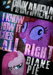 Size: 2480x3508 | Tagged: safe, artist:skeptic-mousey, pinkie pie, earth pony, pony, party of one, contemplating insanity, insanity face, pinkamena diane pie, poster, typography