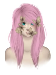 Size: 760x1024 | Tagged: safe, artist:rainbowhitter, fluttershy, butterfly, human, bust, humanized, portrait, solo