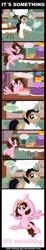 Size: 919x5026 | Tagged: safe, artist:shinta-girl, oc, oc only, oc:shinta pony, aaron pony, chef, chef's hat, comic, dashface, food, food porn, glasses, hat, hot cakes, it's something, muffin, necktie, pancakes, pouting, spoon, translation