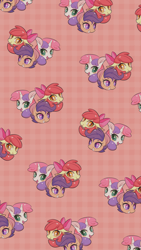 Size: 1080x1920 | Tagged: safe, artist:phyllismi, derpibooru import, apple bloom, scootaloo, sweetie belle, cutie mark crusaders, tiled background, wallpaper