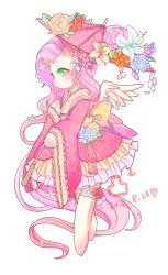 Size: 868x1417 | Tagged: safe, artist:sugarcubeee, fluttershy, pegasus, pony, bipedal, clothes, dress, flower, flower in hair, holding, obi (clothing), simple background, socks, solo, spread wings, transparent background, umbrella