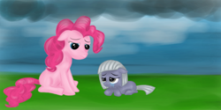 Size: 2500x1250 | Tagged: safe, artist:belluxenberg, limestone pie, pinkie pie, earth pony, pony, crying, pie sisters, sisters