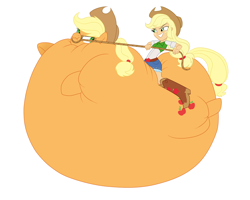 Size: 1280x1024 | Tagged: safe, artist:darthglacier, applejack, balloonie pony, original species, equestria girls, appleblimp, human ponidox, humans riding ponies, inflation, lasso, square crossover