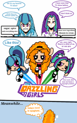 Size: 720x1139 | Tagged: safe, artist:miracle32, adagio dazzle, aria blaze, sonata dusk, equestria girls, rainbow rocks, comic, engrish, the dazzlings, the powerpuff girls