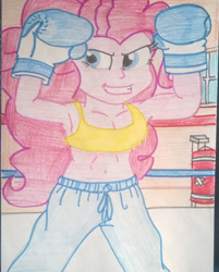 Size: 768x953 | Tagged: safe, artist:toyminator900, pinkie pie, equestria girls, armpits, boxing gloves, boxing ring, punching bag, traditional art