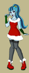 Size: 600x1500 | Tagged: safe, artist:whale, sonata dusk, boots, clothes, fingerless gloves, gloves, looking at you, open mouth, santa costume, smiling, solo, stockings