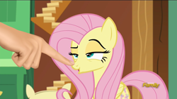 Size: 1920x1080 | Tagged: safe, edit, edited screencap, screencap, fluttershy, pegasus, pony, dungeons and discords, boop, boop edit, cute, faic, female, finger, hand, lidded eyes, mare, open mouth, raised eyebrow, shyabetes, smiling, solo, sweet dreams fuel