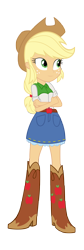 Size: 2000x5921 | Tagged: safe, artist:sam-f-nacman, applejack, equestria girls, absurd resolution, boots, clothes, cowboy boots, cowboy hat, crossed arms, denim skirt, freckles, hat, shoes, simple background, skirt, solo, stetson, transparent background, vector