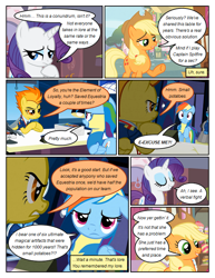 Size: 612x792 | Tagged: safe, artist:newbiespud, derpibooru import, edit, edited screencap, screencap, applejack, rainbow dash, rarity, spitfire, earth pony, pegasus, pony, unicorn, comic:friendship is dragons, testing testing 1-2-3, clothes, comic, dialogue, eyes closed, female, floppy ears, freckles, frown, gendo pose, hat, mare, necktie, office, raised hoof, screencap comic, unamused, uniform, wonderbolt trainee uniform, wonderbolts