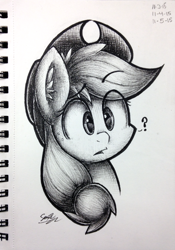 Size: 2217x3161 | Tagged: safe, artist:sheandog, applejack, earth pony, pony, bust, monochrome, portrait, solo, traditional art