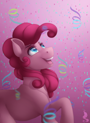 Size: 800x1100 | Tagged: safe, artist:silentwulv, pinkie pie, earth pony, pony, female, mare, pink coat, pink mane, simple background, solo