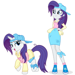 Size: 1269x1273 | Tagged: safe, artist:cheezedoodle96, artist:punzil504, rarity, pony, equestria girls, friendship university, alternate hairstyle, anklet, backwards ballcap, baseball cap, cap, clothes, cute, denim shorts, denim skirt, equestria girls interpretation, female, hat, human ponidox, lidded eyes, looking at you, mare, open mouth, plainity, raised hoof, scene interpretation, self ponidox, shirt, shoes, shorts, simple background, skirt, smiling, sneakers, socks, transparent background, vector