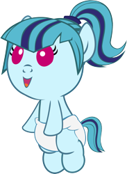 Size: 1611x2198 | Tagged: safe, artist:megarainbowdash2000, sonata dusk, pony, baby, baby pony, bipedal, cute, daaaaaaaaaaaw, diaper, foal, hnnng, imminent snuggles, incoming hug, open mouth, simple background, smiling, solo, sonatabetes, transparent background, vector