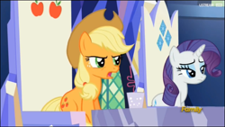 Size: 1366x768 | Tagged: safe, screencap, applejack, rarity, earth pony, pony, unicorn, what about discord?, crazy straw