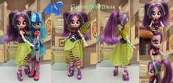 Size: 6065x2901 | Tagged: safe, artist:shivering canvas, artist:shiveringcanvas, aria blaze, sonata dusk, equestria girls, rainbow rocks, arisona, clothes, costume, custom, doll, female, fixed, irl, lesbian, photo, pony ears, sandals, shipping, toy, wings