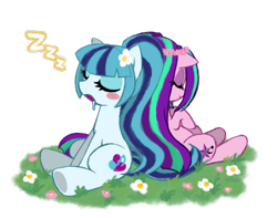 Size: 919x725 | Tagged: safe, artist:maron0807, aria blaze, sonata dusk, equestria girls, rainbow rocks, drool, equestria girls ponified, ponified, sleeping, zzz