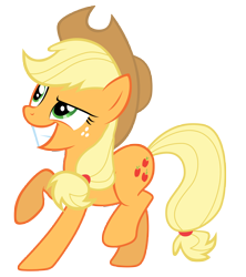 Size: 7000x7900 | Tagged: safe, artist:tardifice, edit, applejack, earth pony, pony, castle sweet castle, absurd resolution, cowboy hat, freckles, grin, hat, make this castle a home, raised hoof, simple background, solo, stetson, transparent background, vector, vector edit