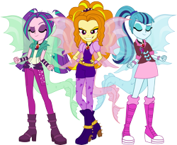 Size: 4886x4000 | Tagged: safe, artist:theshadowstone, adagio dazzle, aria blaze, sonata dusk, siren, equestria girls, rainbow rocks, absurd resolution, alternate design, badass, boots, fish tail, shoes, simple background, the dazzlings, transformation, transparent background, vector