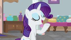 Size: 1280x720 | Tagged: safe, screencap, rarity, pony, unicorn, friendship university, eyes closed, female, solo