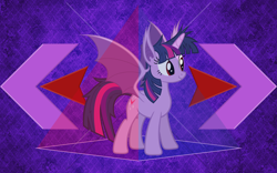 Size: 2560x1600 | Tagged: safe, artist:laszlvfx, artist:magister39, derpibooru import, edit, twilight sparkle, twilight sparkle (alicorn), alicorn, bat pony, bat pony alicorn, pony, race swap, solo, twibat, wallpaper, wallpaper edit