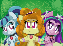 Size: 3088x2248 | Tagged: safe, artist:mordecairigbylover, adagio dazzle, aria blaze, sonata dusk, pony, equestria girls, bipedal, chest fluff, chibi, cute, equestria girls ponified, fluffy, grin, looking at you, ponified, smirk, the dazzlings