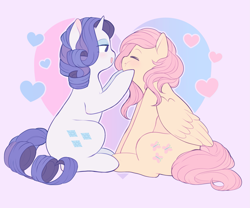 Size: 2035x1697 | Tagged: safe, artist:serafelis, fluttershy, rarity, pegasus, pony, unicorn, blushing, cute, female, flarity, heart, lesbian, mare, shipping, squishy cheeks