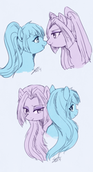 Size: 650x1200 | Tagged: safe, artist:samonferrari, aria blaze, sonata dusk, equestria girls, rainbow rocks, alternate hairstyle, arisona, boop, female, lesbian, loose hair, ponified, shipping